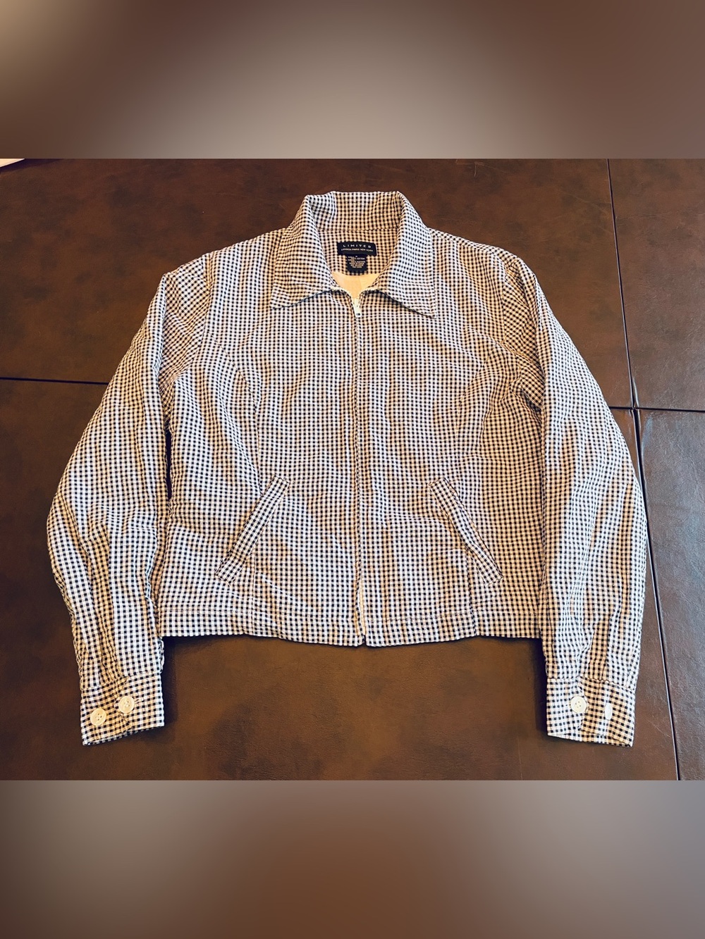 The Limited Navy and White Gingham Zip Jacket S Adorable!
